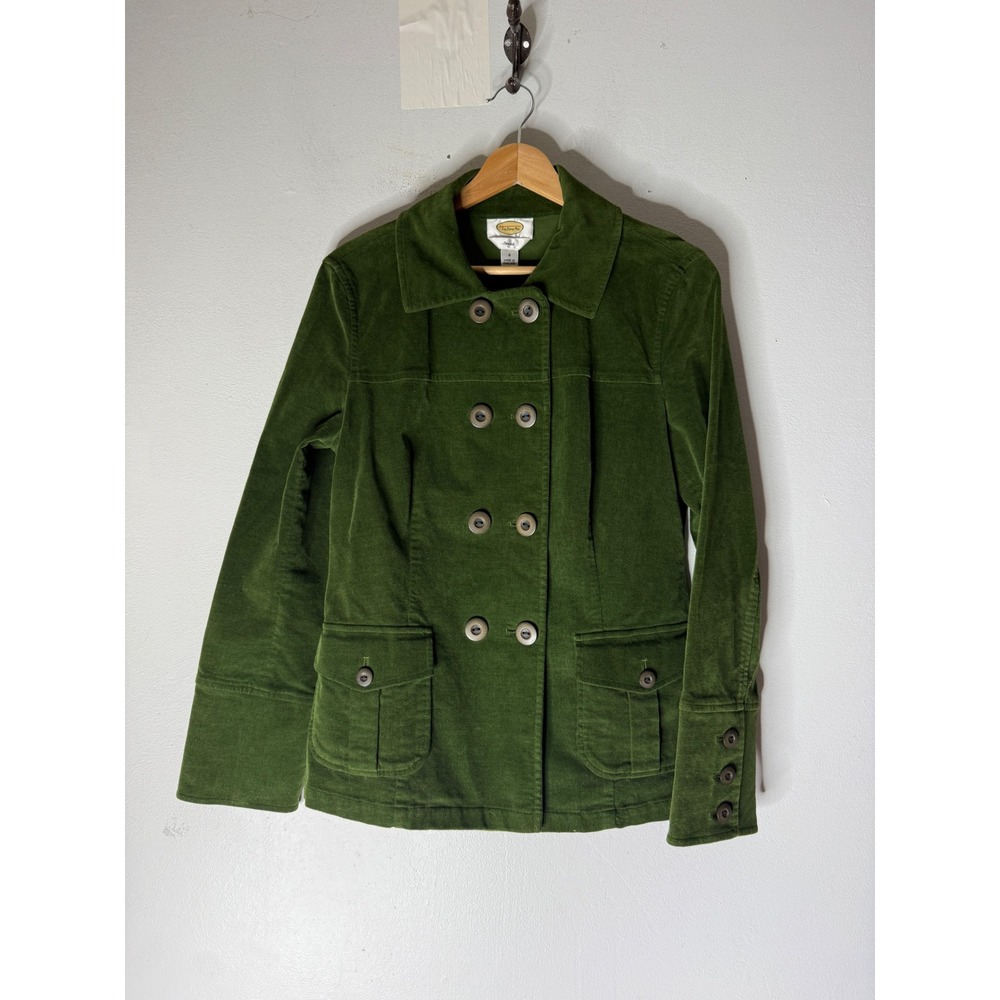 Talbots Womens Green Corduroy/velvet pea Coat Double Breasted Stretch Jacket 4